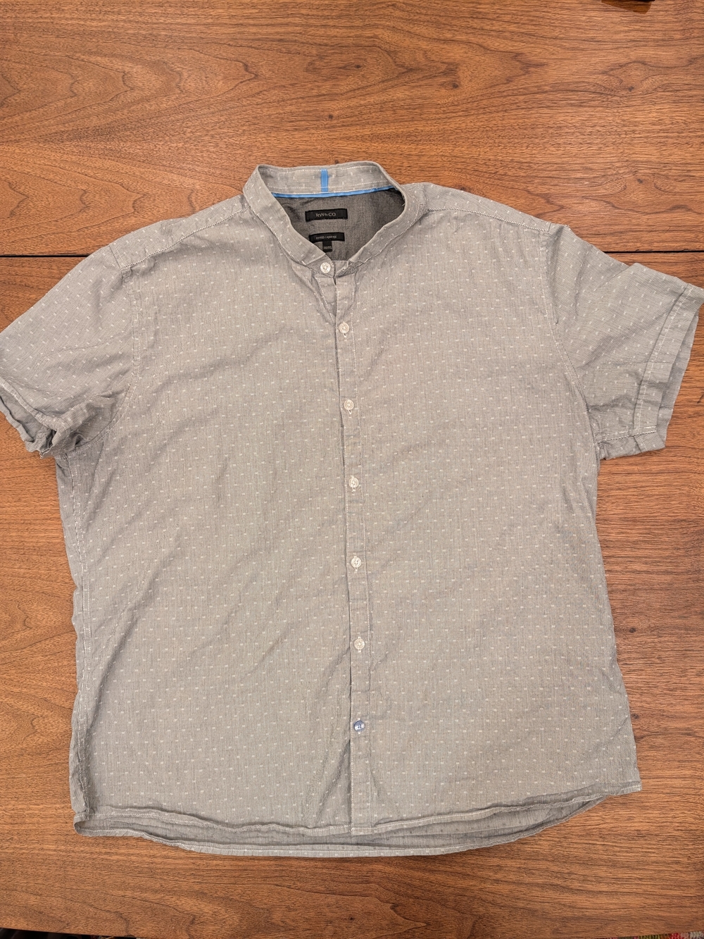 RW&CO XXL Slim/Fitted Short Sleeve Cotton Shirt – Grey Textured Dobby